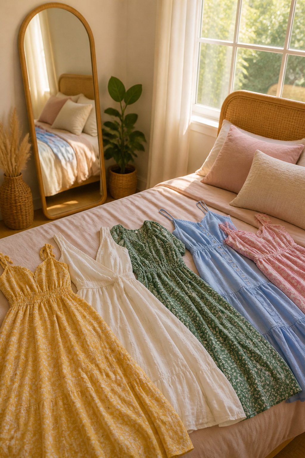 A bright, inviting bedroom with soft bedding and natural light streaming in.