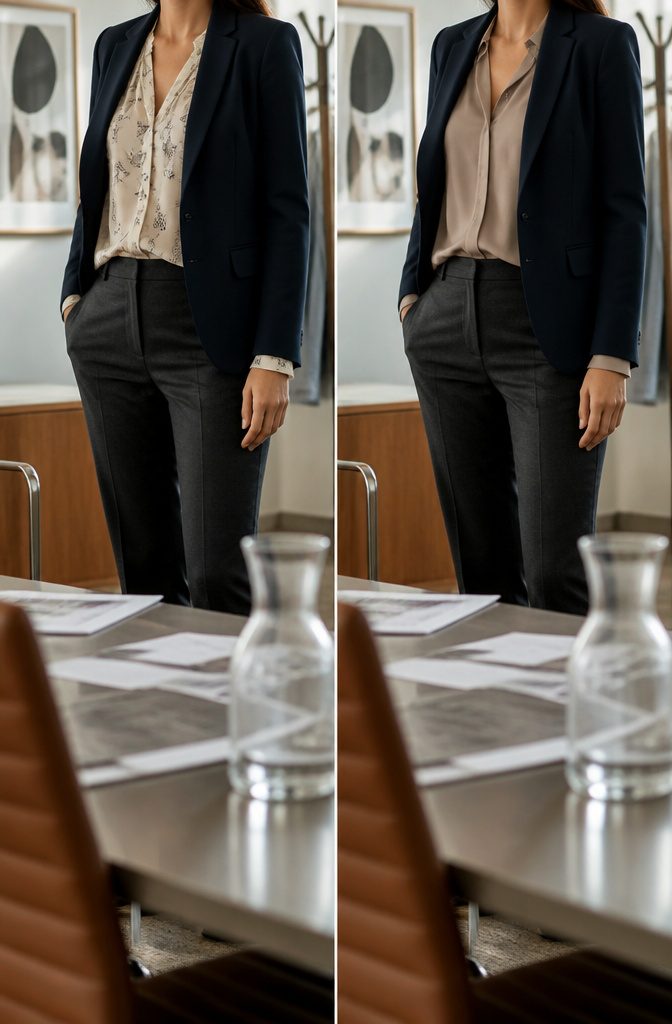 Boho Business Casual Outfits for the Office 7 Structured blazer worn over a flowy blouse with tailored trousers