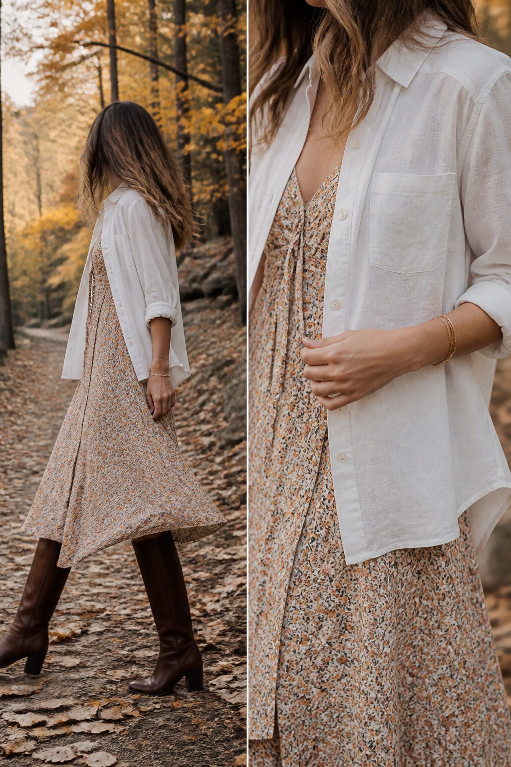 6 Ways to Wear a Button Down Over a Dress 9 A summer dress layered with a lightweight button-down shirt.