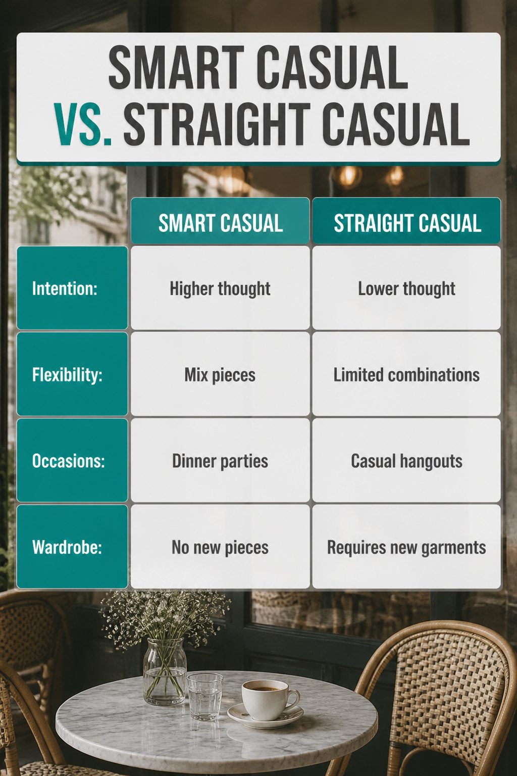 Graphic illustrating smart casual versus straight casual dress codes.