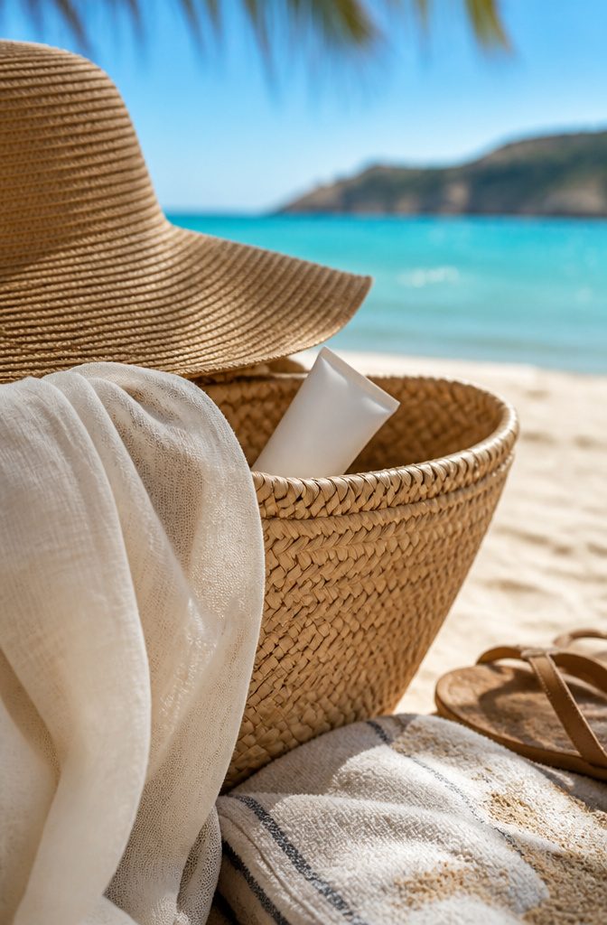Wide-brim sun hat and lightweight clothing for outdoor sun protection