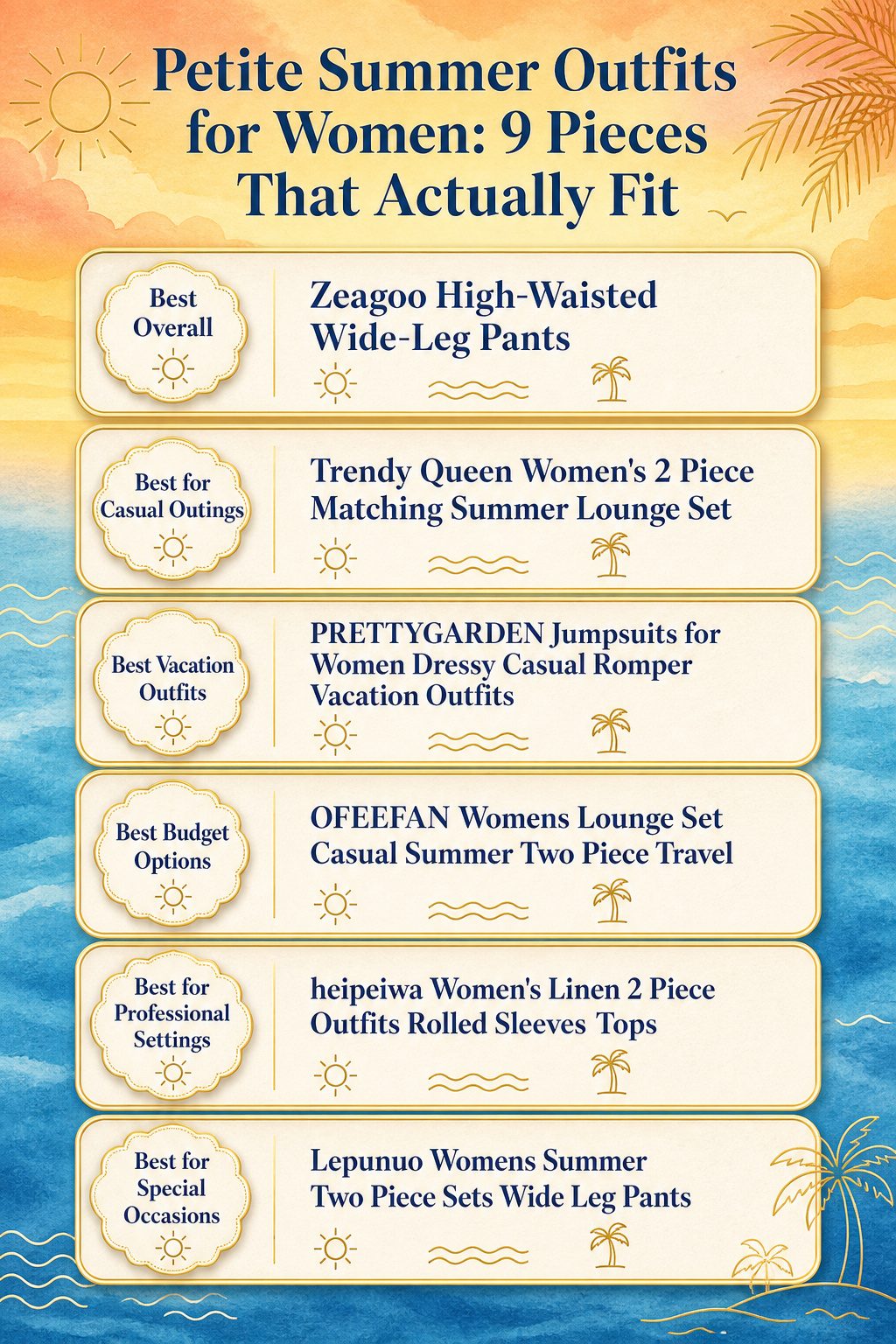 Petite Summer Outfits for Women: 9 Pieces That Actually Fit 4 Infographic comparing different petite summer outfits with product details.