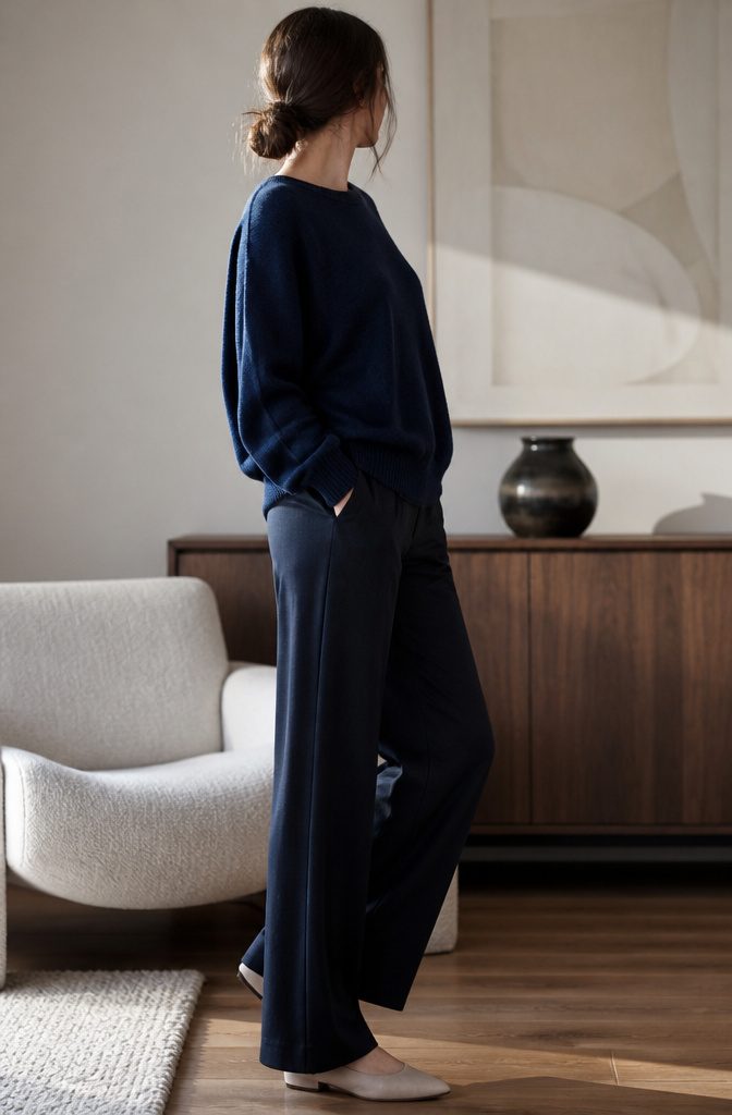 Petite woman wearing a cropped Me+Em piece from the main collection