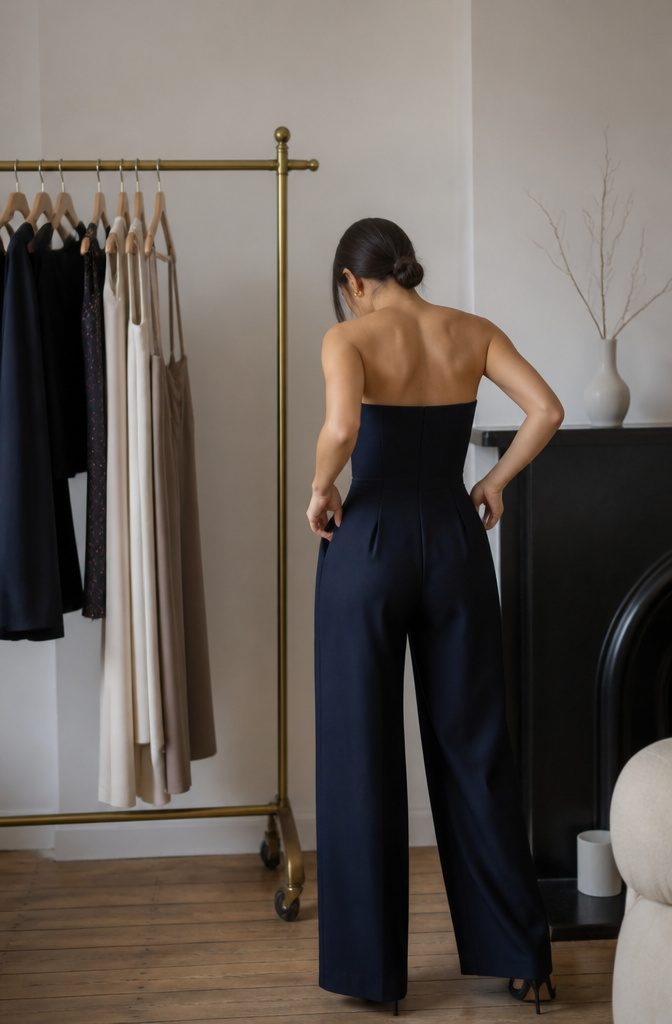Petite woman wearing Reformation tailoring in a natural setting