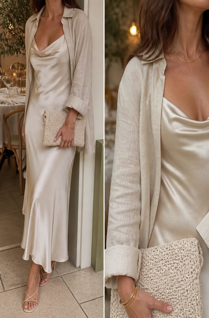 10 Summer Dinner Outfits for Women 9 A Dress with a Light Layer