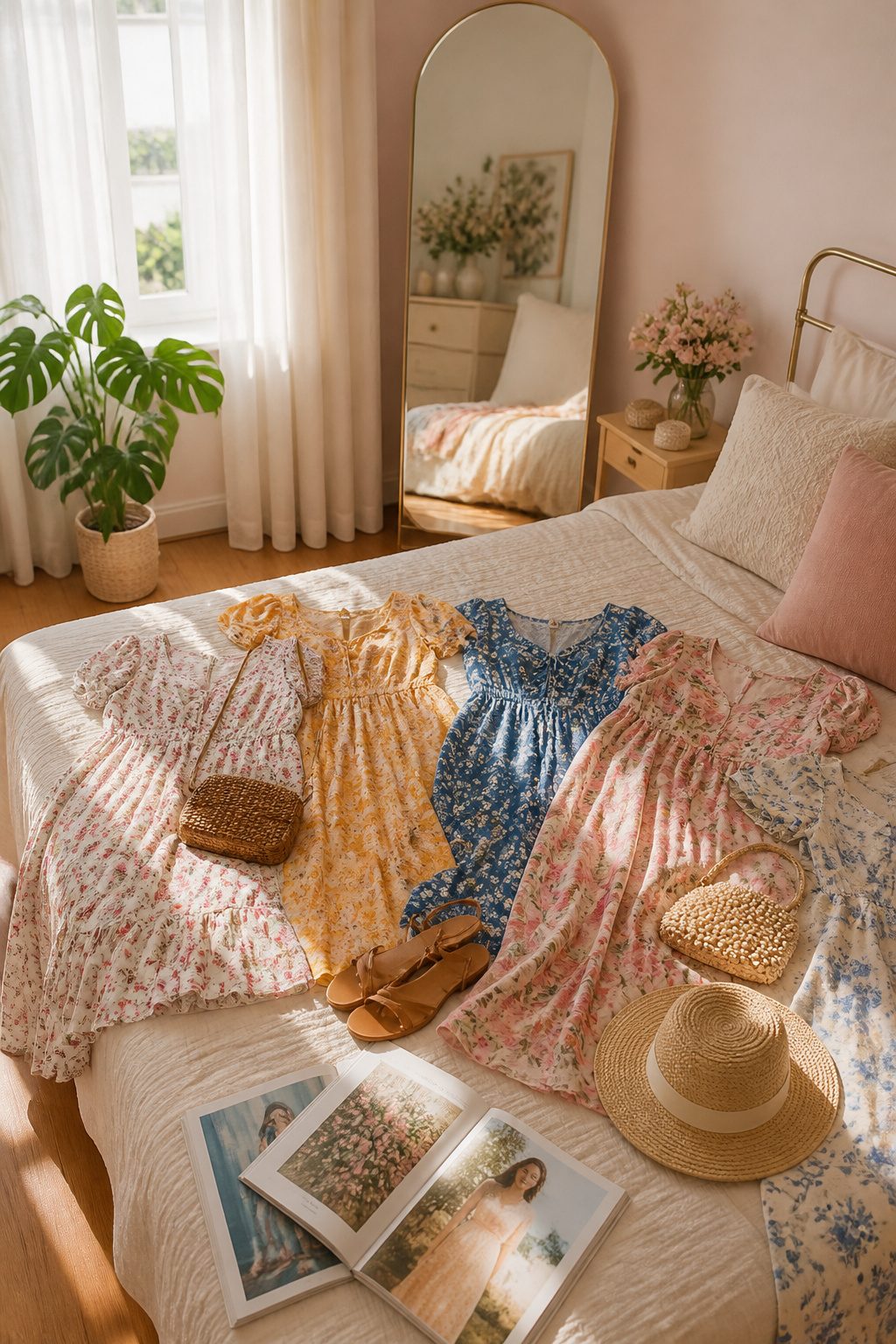 Summer Floral Outfits: 5 Looks for Warm Days 1 Cozy, well-lit room showcasing a variety of floral outfits on display