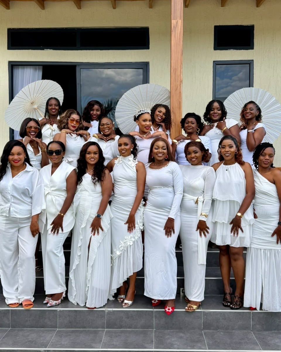 Tea Party Dresses: 6 Outfit Ideas for Brunches and Garden Events 4 A group of women posing together while wearing various elegant white dresses and outfits.