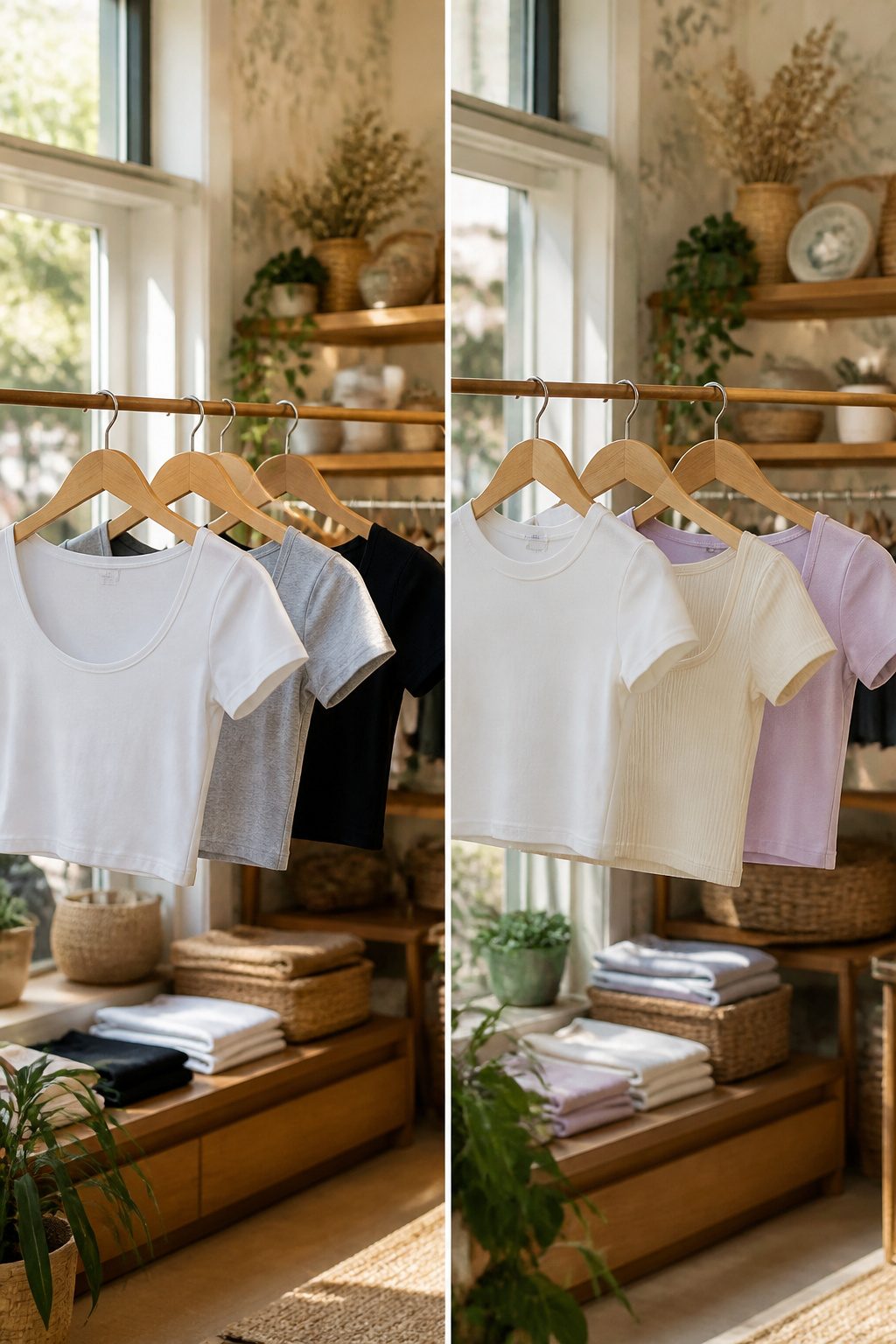 White Crop Top Styles for a Complete Wardrobe 11 Various white cropped tees with different neckline styles.