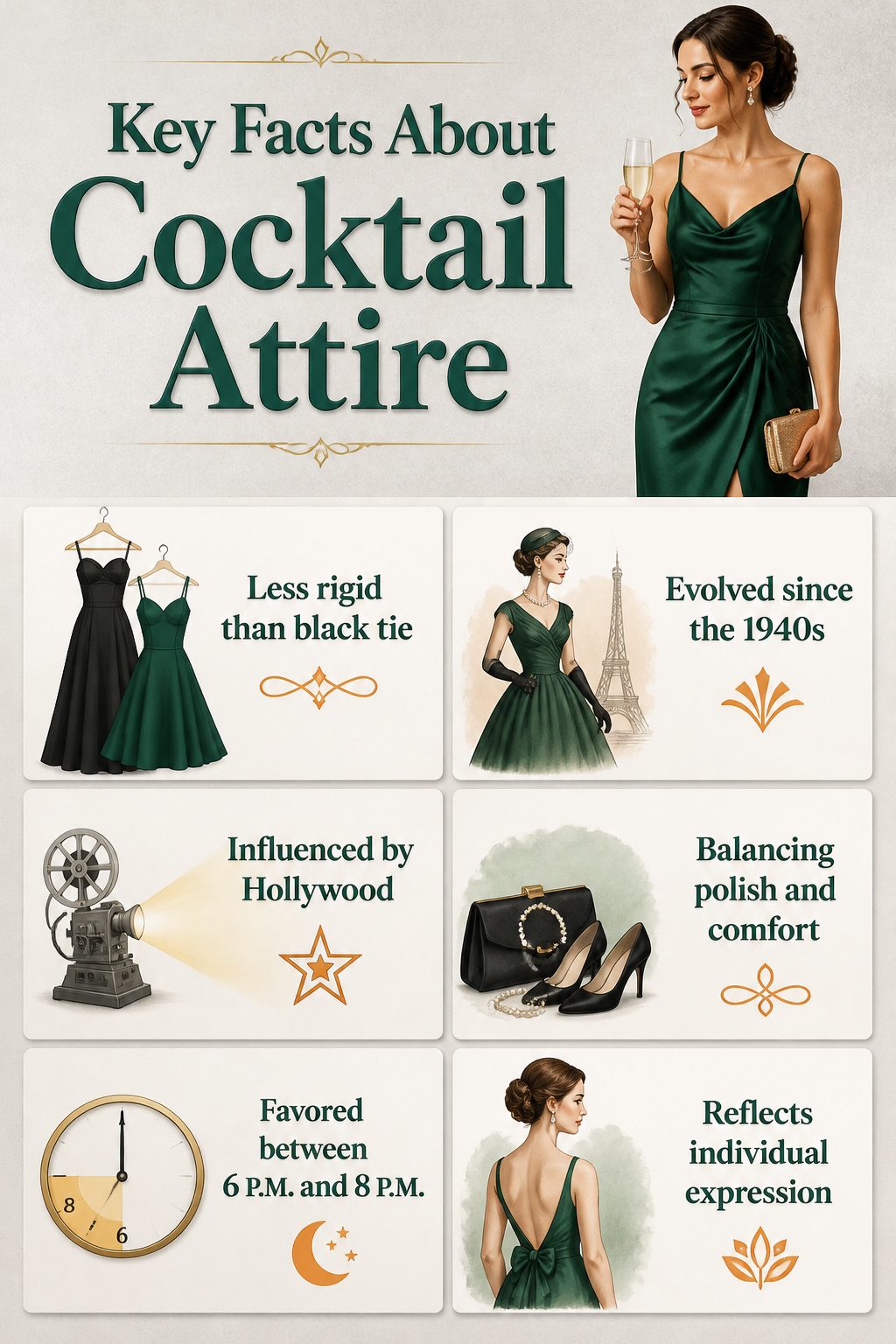 Women's Cocktail Attire: A Research-Based Recipe for Dressing 3 An infographic presenting key facts about cocktail attire.